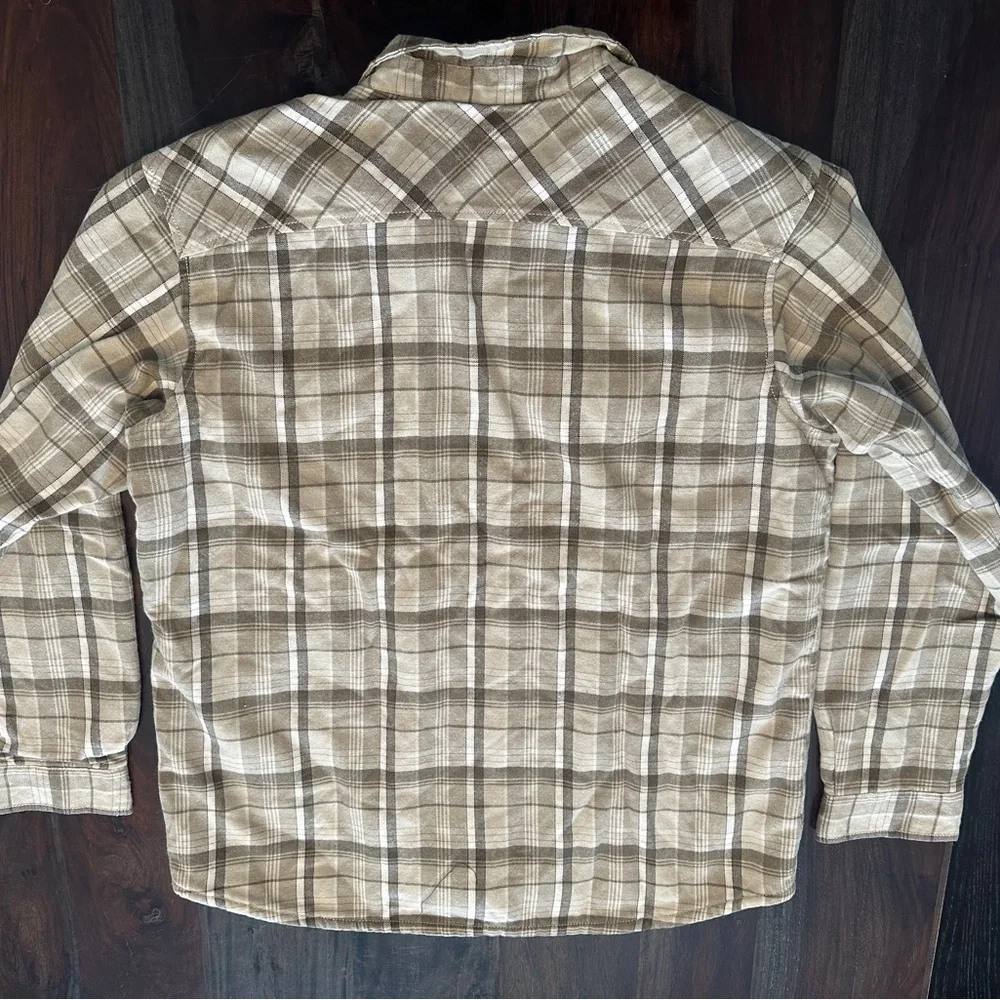 Columbia Men's Sherpa Lined Plaid Flannel - Beige and Olive